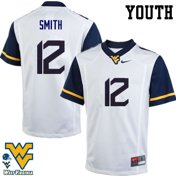 Youth #12 Geno Smith West Virginia Mountaineers College Football Jerseys-White - Click Image to Close